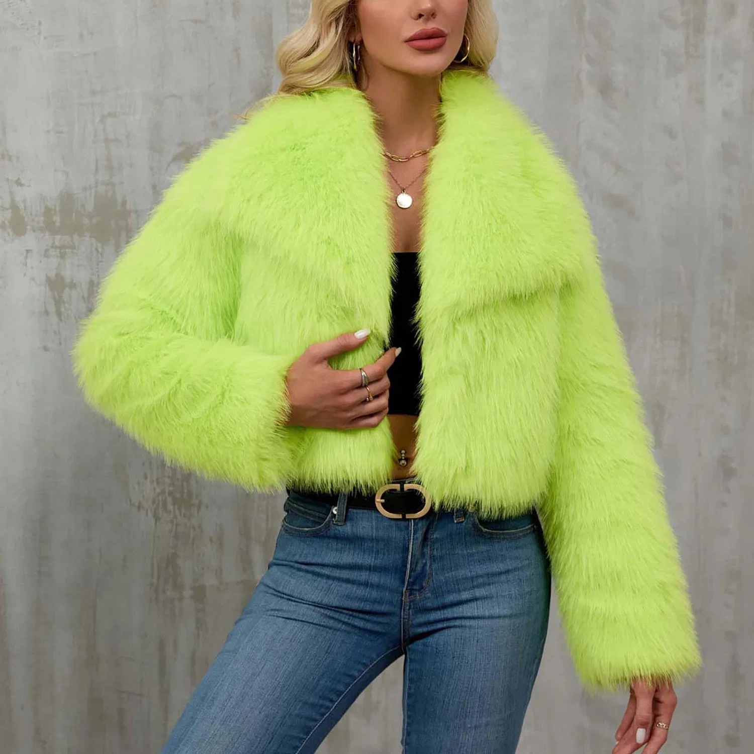 Женское пальто из искусственного меха с длинным рукавом, с принтом, модель Faux Fur Jackets, B verde — фото 2