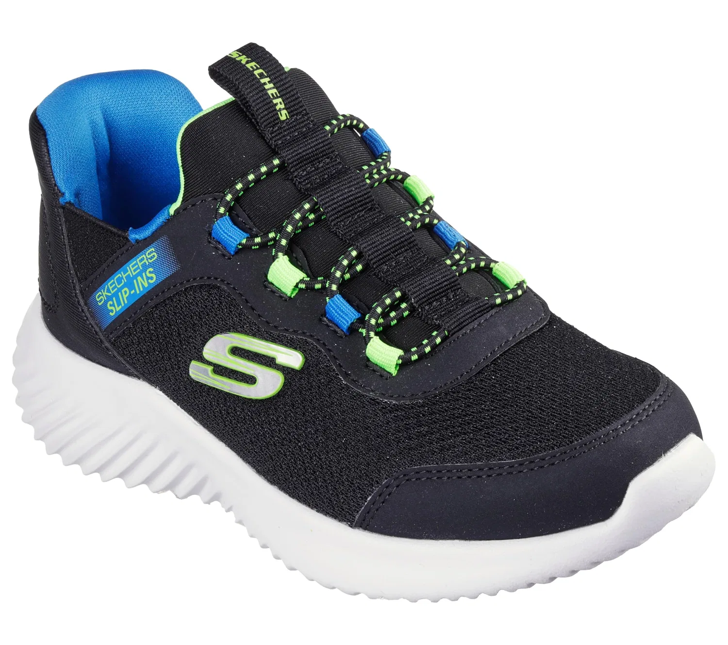 Детские кроссовки для мальчиков с принтом Brisk-burst Bounder Skechers, Black Synthetic Textile Blue Black Trim