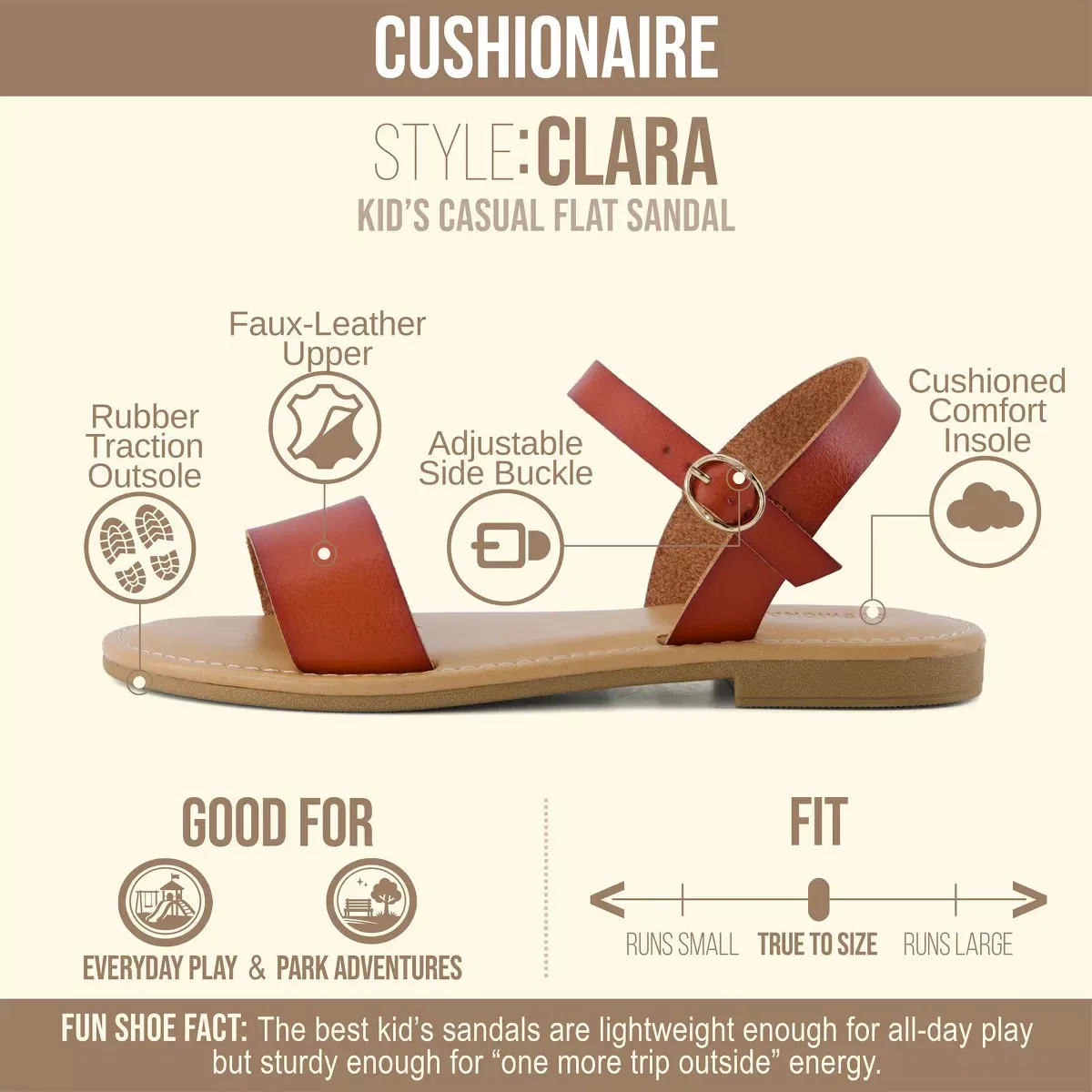 Детские сандалии для девочек на плоском ходу CUSHIONAIRE, Whiskey — фото 2