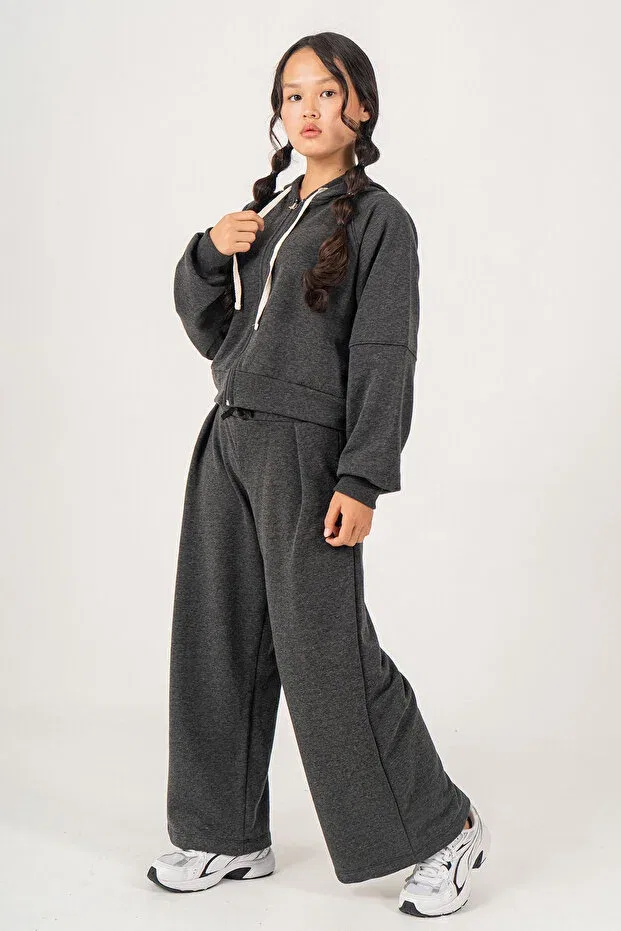 Детский спортивный комплект для мальчиков с капюшоном Oversized cut hooded girls' tracksuit set- 26k 6502 Kinderos, Gray — фото 3