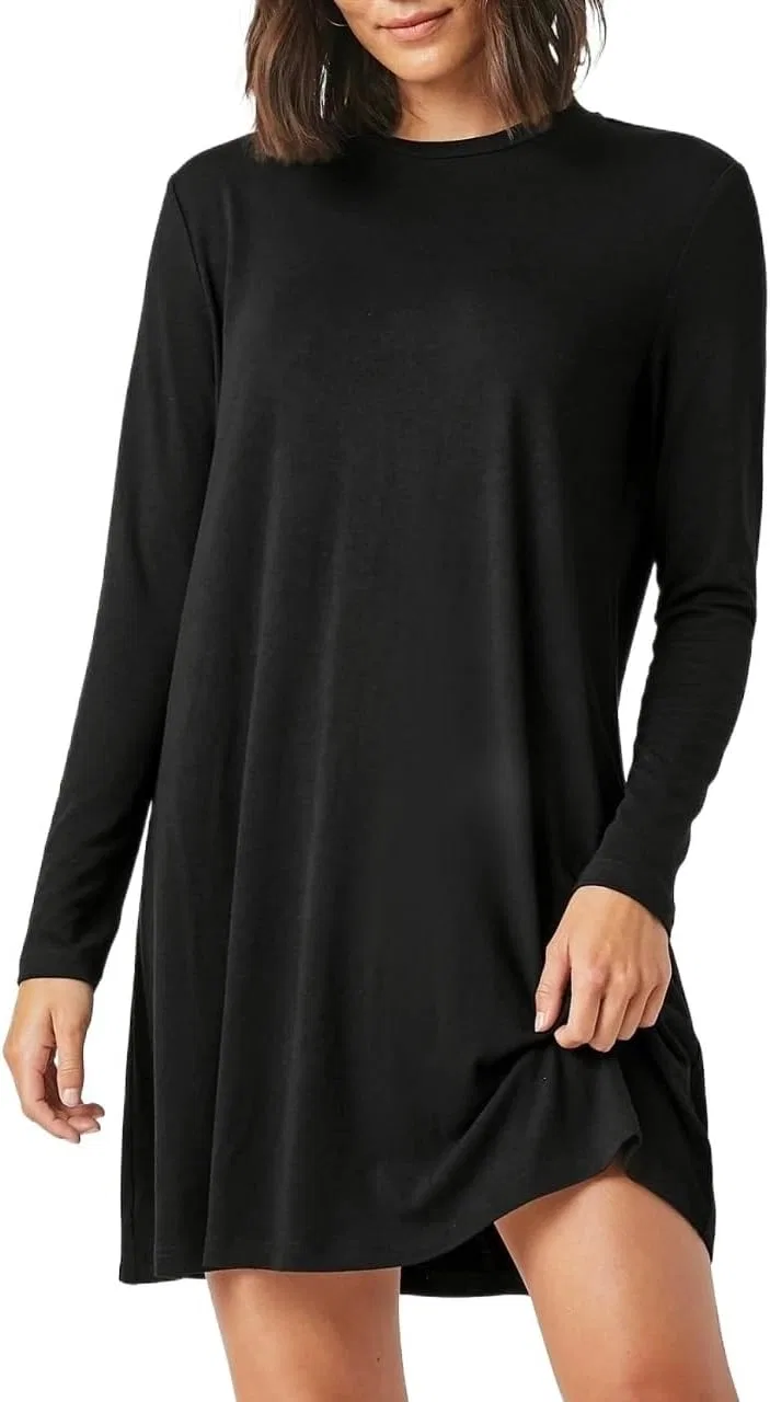 Женское короткое трикотажное платье с длинным рукавом, Black