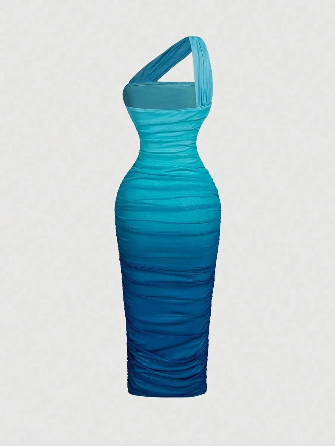 Женское элегантное миди-платье Bodycon с асимметричным вырезом, Blue — фото 3