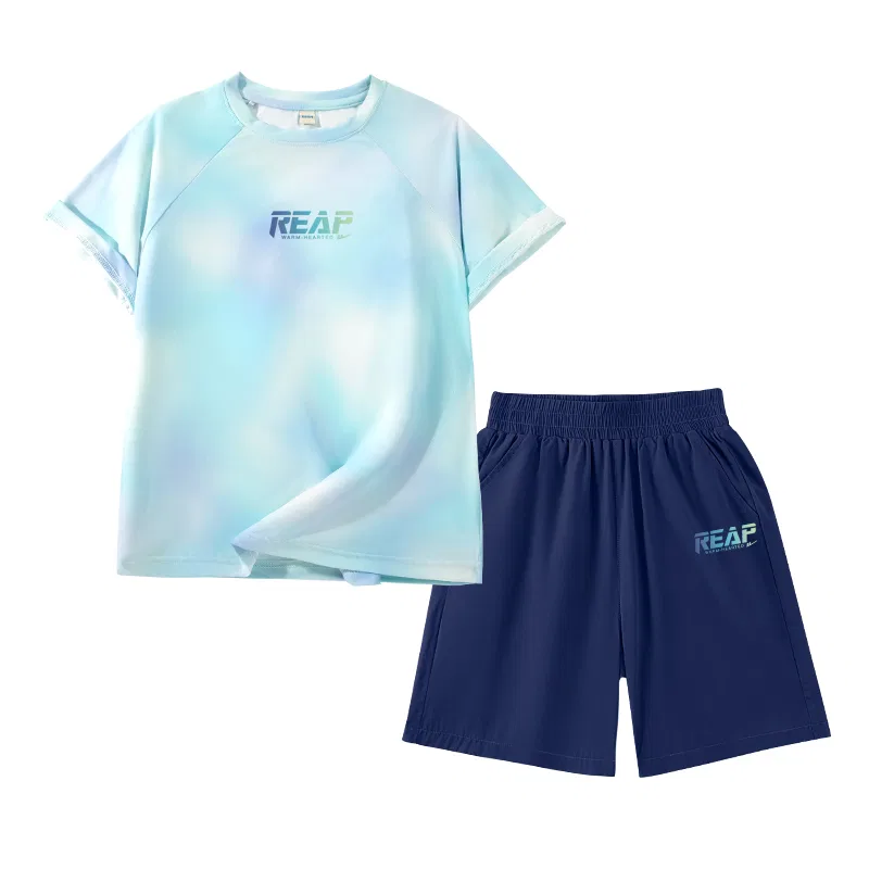 Детский комплект спортивной одежды с принтом, Casual Sportswear, WARRIOR, Blue Purple/H Blue Green Gradient Middle K-Navy Blue/H Blue Green Gradient K