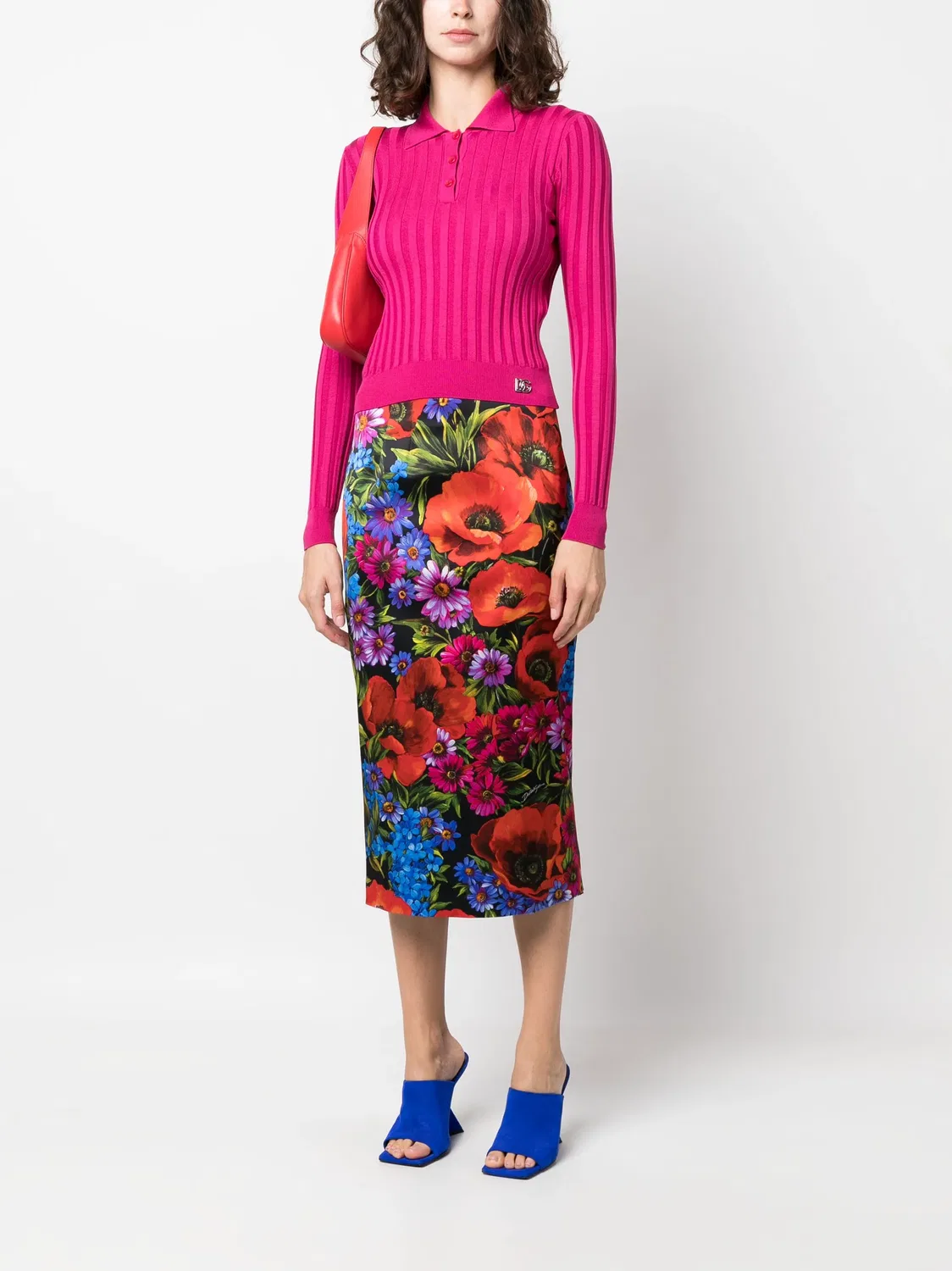 Поло с рифленой отделкой и логотипом Dolce & Gabbana, розовый — фото 3