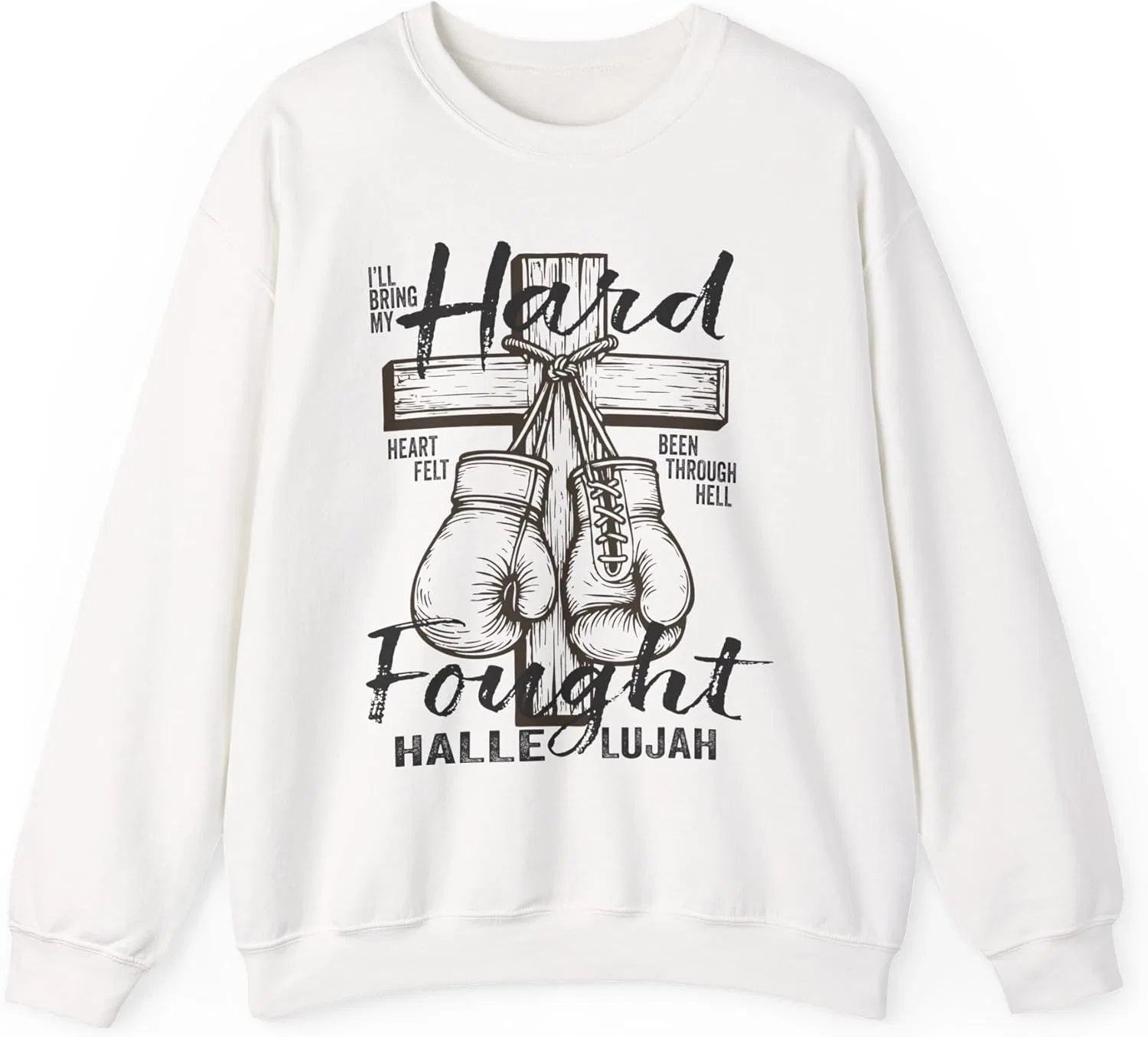 FaithInGraceDesign Толстовка Hard Fought Hallelujah, христианская одежда, одежда веры, свободный крой для мужчин и женщин, белый