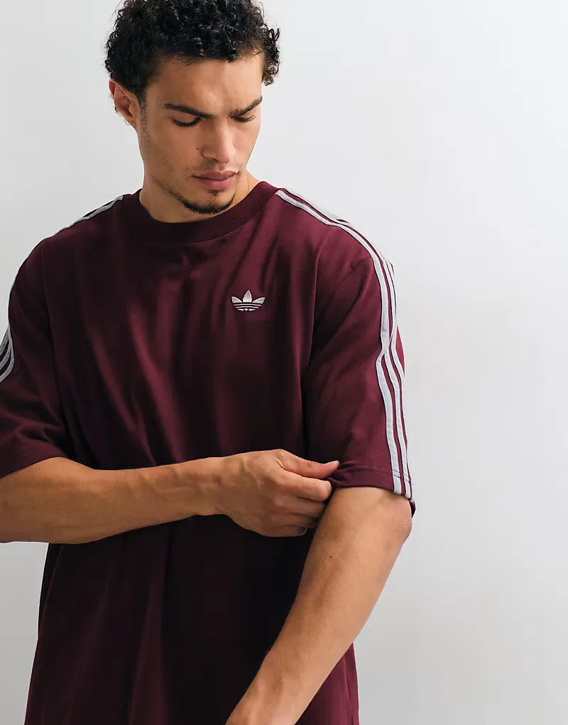 Футболка Adidas Originals с тремя полосками, бордовый