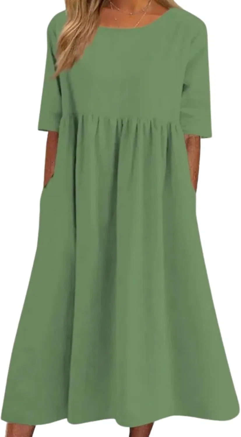 Женское макси-платье с круглым вырезом и коротким рукавом, Light Green