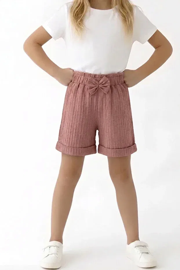 Детские шорты для девочек хлопковые с принтом Esila Kids, Dried Rose — фото 2