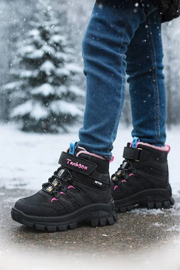 Детские ботинки для девочек с принтом Minibonito, Black/Fuchsia — фото 3