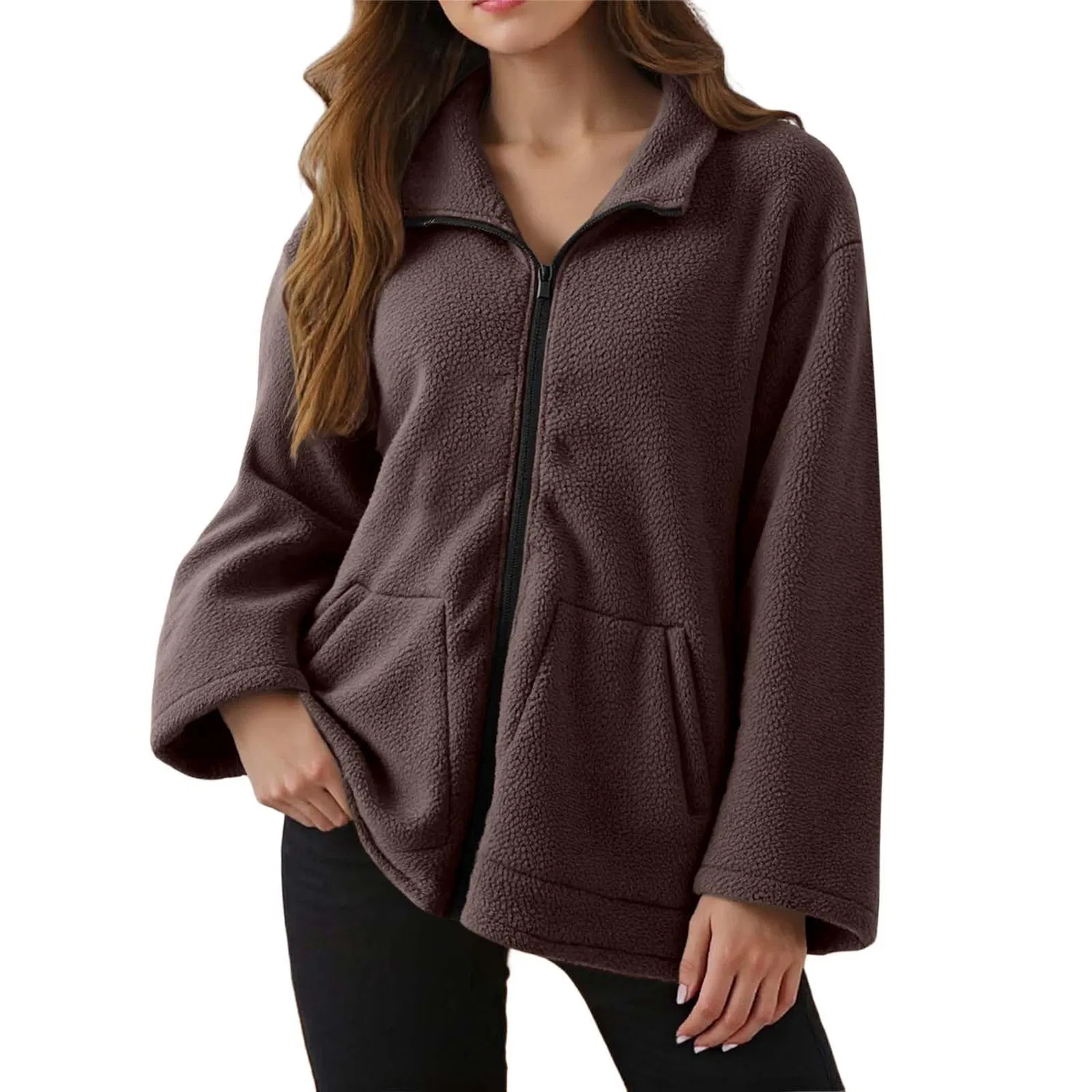 Женская куртка с широкими карманами и пряжкой, модель oversize, Caff