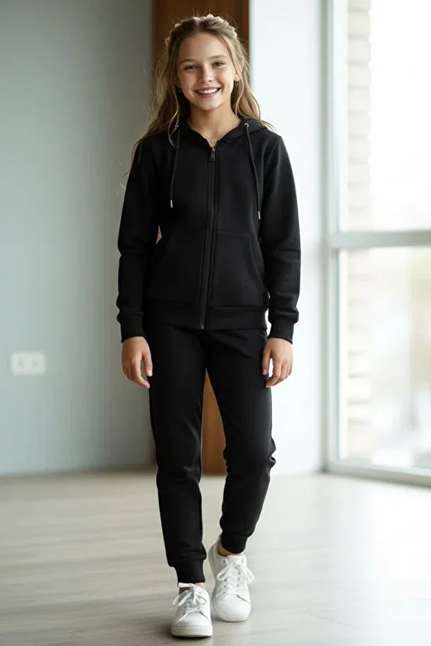 Детский спортивный комплект для девочек 3 предмета Cm Buseyiz, Black-Grey-Navy Blue — фото 2