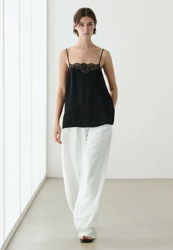 Топ кружевной Massimo Dutti, черный — фото 4