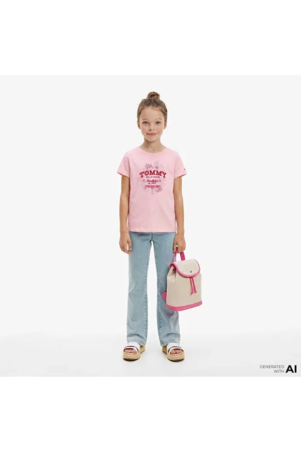 Детская футболка для девочек хлопковая Flower Kids Pink Tommy Hilfiger, Pink — фото 3