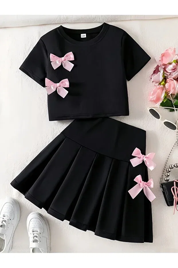 Детский комплект для девочек с принтом Butterfly Detailed Uyguntarz, Black