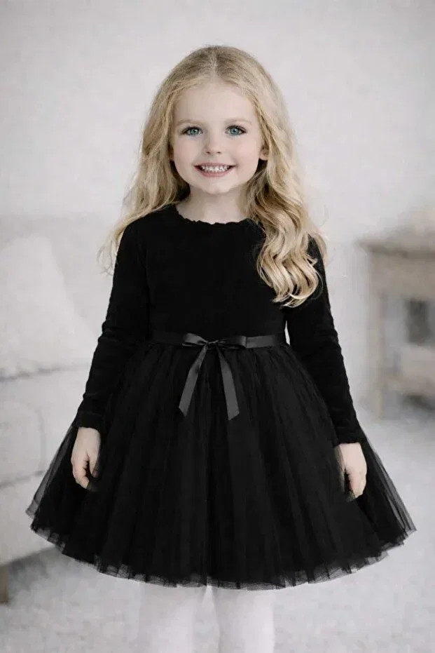Детское платье для девочек с длинным рукавом Vera Şirin Şeyler Butiği, Straight-Black-Long