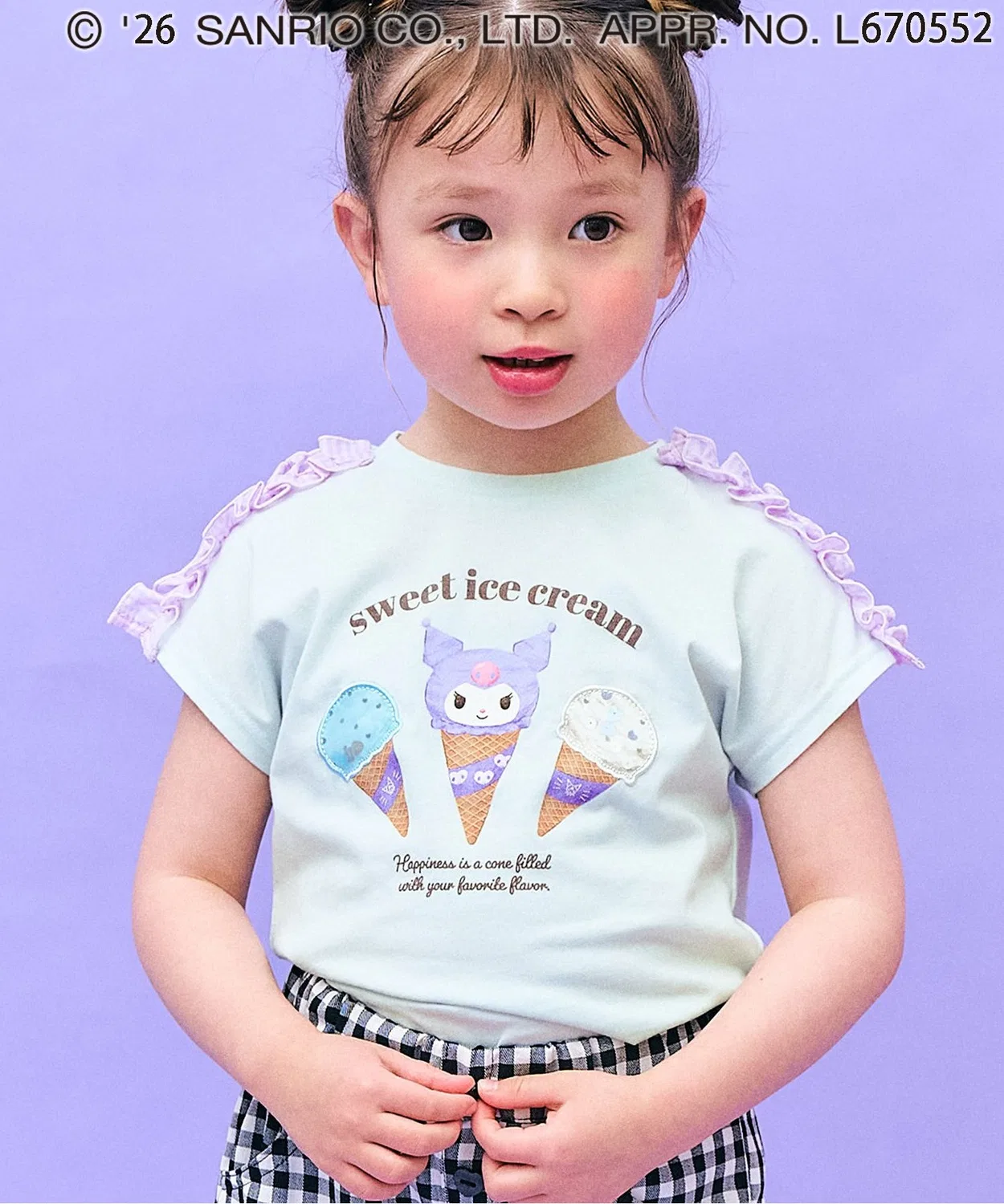 Детская футболка с принтом Ice Cream My Melody & Kuromi Sanrio, Мятный