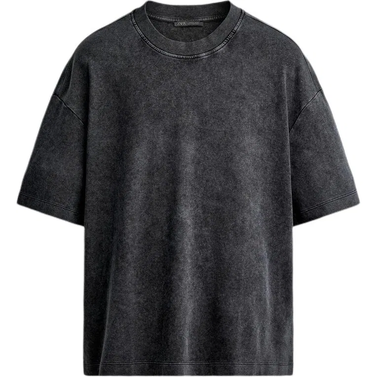 Мужская футболка с круглым вырезом и прямым кроем ZARA, Light Gray — фото 4