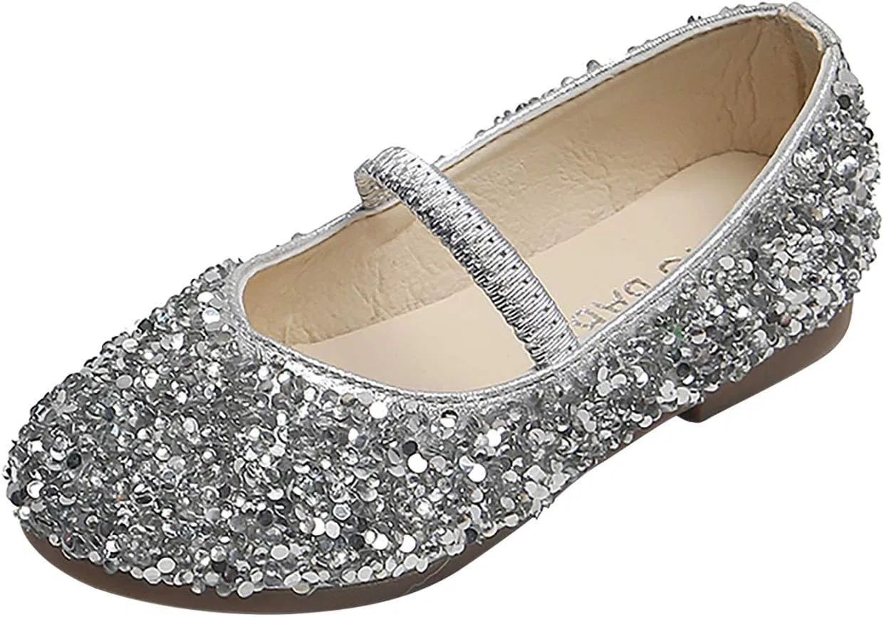 Детские туфли-лоферы с блестками для девочек, Silver
