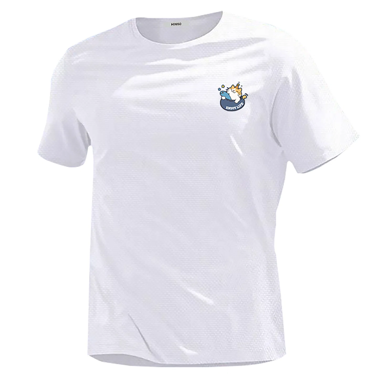 Детская футболка с принтом Fish-Hugging Cat Chest Logo MINISO, Light Gray — фото 3