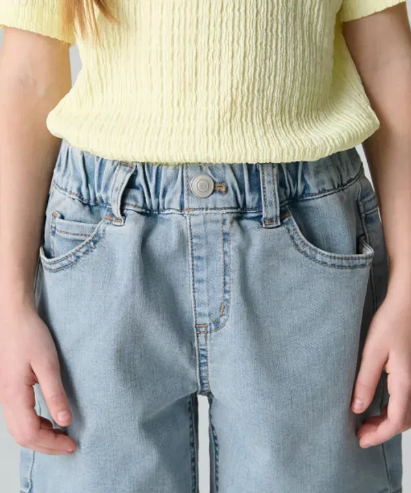 Джинсовые мини-шорты с поясом на резинке, Musinsa Standard Kids, Light Indigo — фото 4
