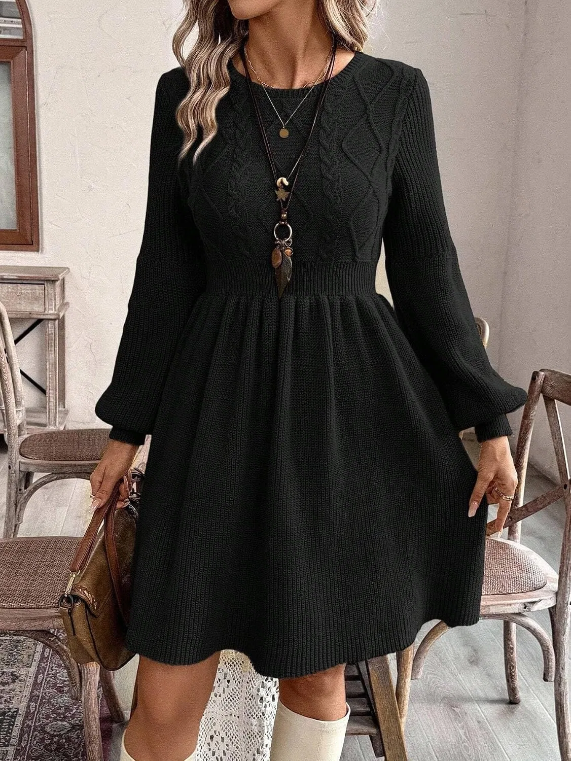 Женское повседневное платье A-силуэта с косами, Black — фото 3