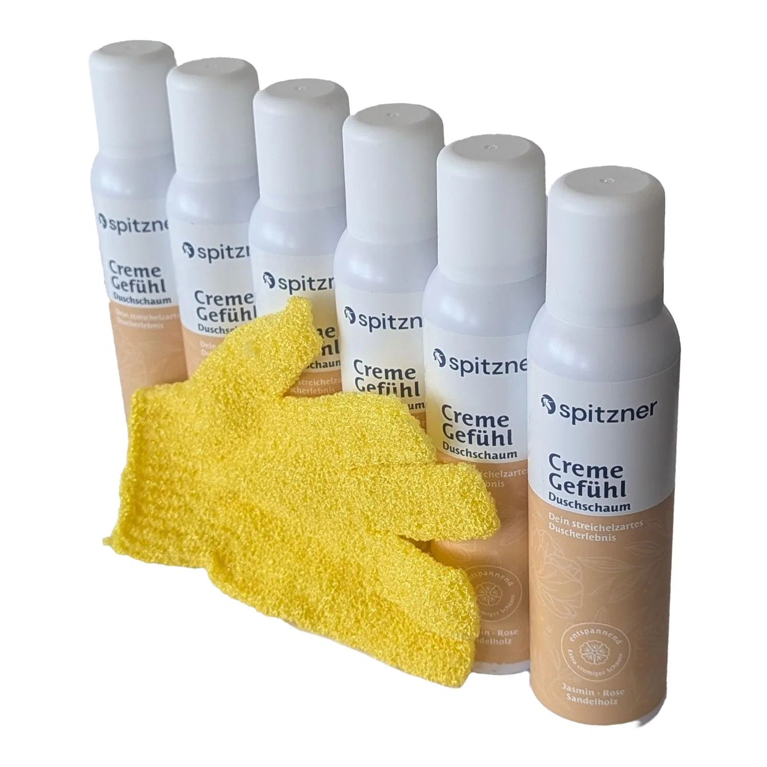 Пена для душа Cream Feel, spitzner, набор 6 x 150 мл, с массажной варежкой, Роза