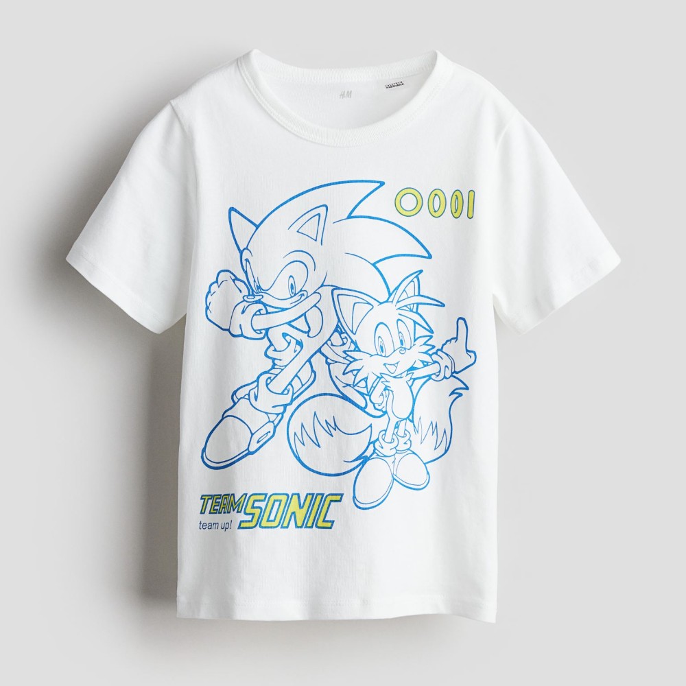 

Футболка H&M Kids Printed Cotton Sonic the Hedgehog, белый