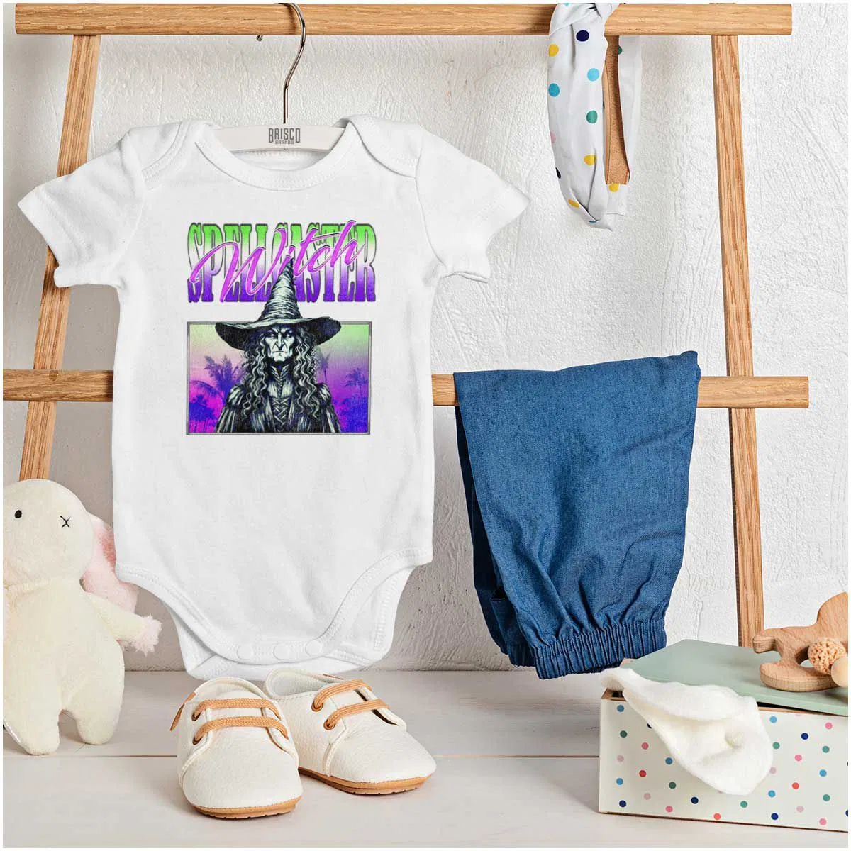 Детское боди-комбинезон с коротким рукавом с принтом Halloween Monster Spell Caster Witch Brisco Brands, White — фото 3