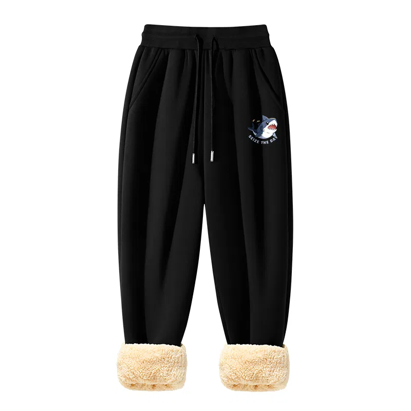 Детские утепленные флисовые штаны на манжетах [2 Pack Replacement] Black (Happy Shark Pants Logo)+Heather Gray (Happy Shark Pants Logo), MINISO, Черный + Серый — фото 3
