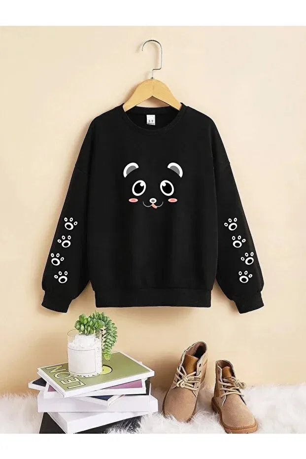 Детские свитшот с принтом Panda Sleeve Printed, Lepold, Black2