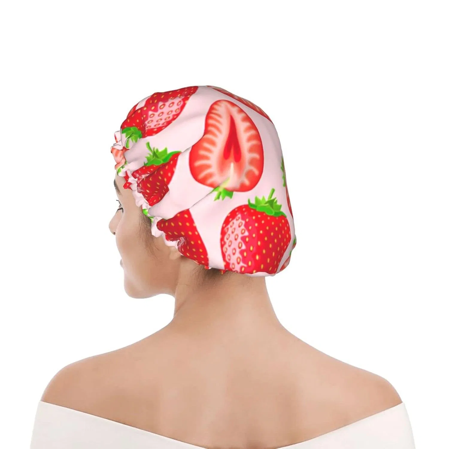 Двухслойная водонепроницаемая шапочка для душа, Strawberry, Ahdyr — фото 4