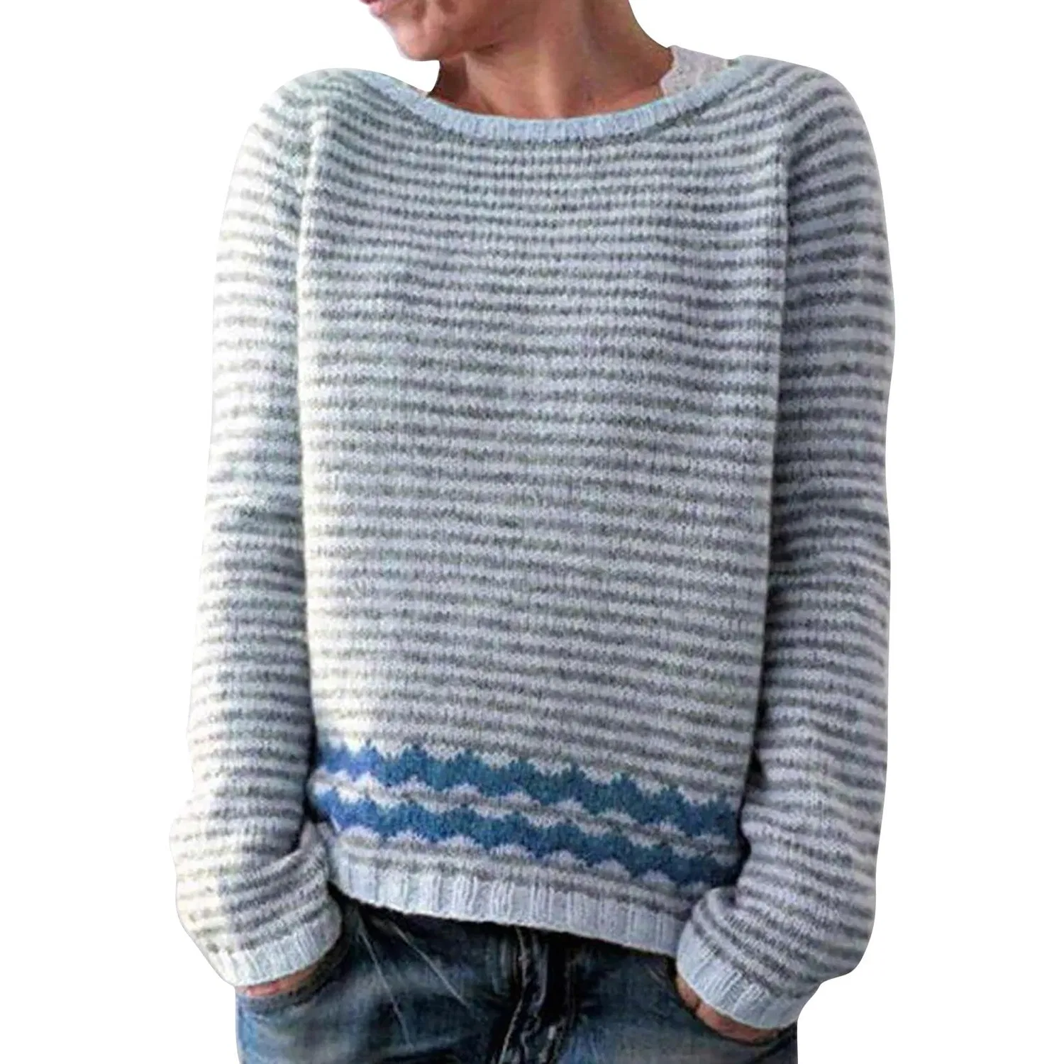 Женский свитер с принтом Fair Isle HUIFUAO, A09 Light Blue