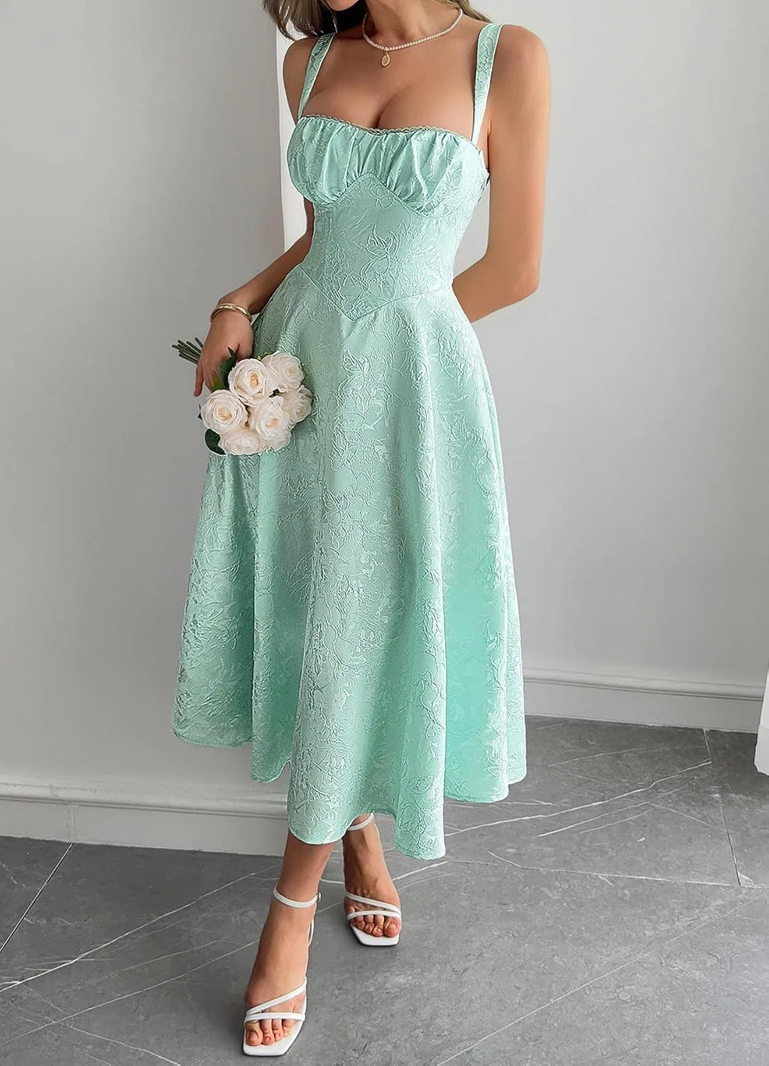 Женское корсетное платье с цветочным принтом Satin, Green — фото 3