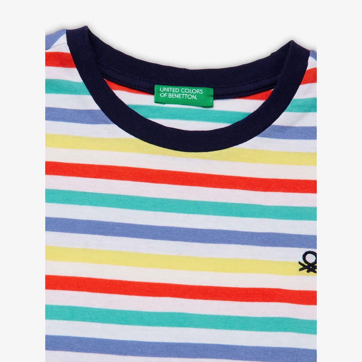 Хлопковая футболка в полоску с вышитым логотипом, размер 1-6 лет Benetton, мультиколор — фото 2