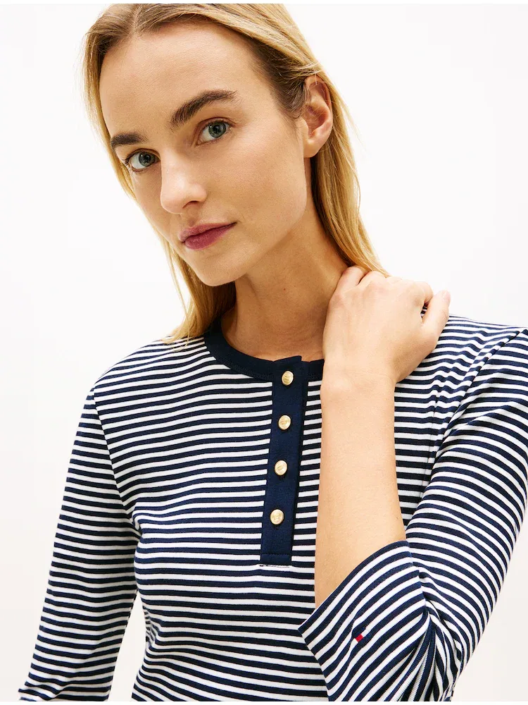 Футболка с длинным рукавом, хлопковая, Henley Neck TOMMY HILFIGER, Navy — фото 2