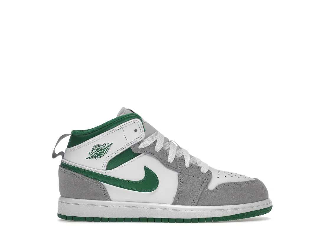 Детские кроссовки с принтом Jordan 1 Mid SE Jordan, White/Pine Green-Light Smoke Grey