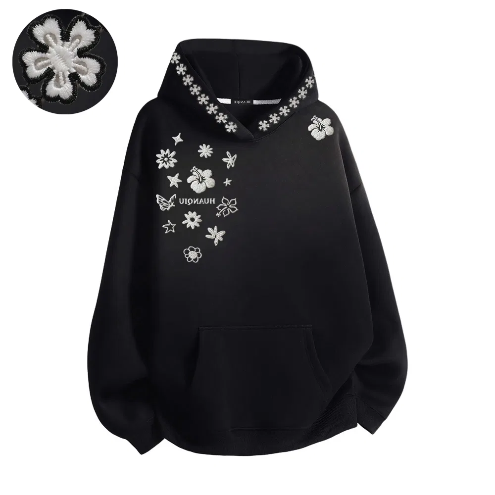 Детское худи с капюшоном утепленное Black Thickened and Fleece-Lined HUANQIU