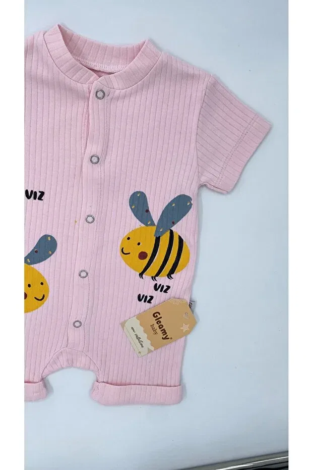 Детское боди-комбинезон для девочек с принтом Hazelnut Bebe Kids Bee Pattern Short Sleeve Shorts Jumpsuit Gleamy, Pink — фото 4