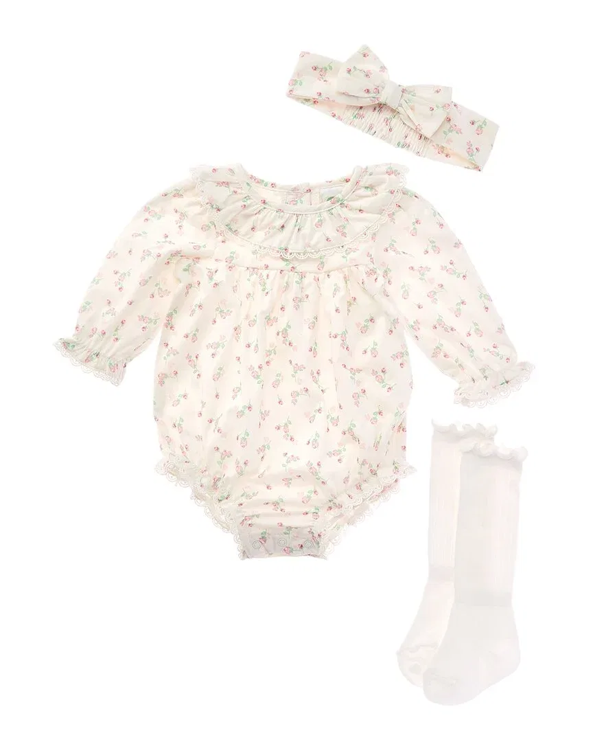 Детский комплект боди-комбинезон с кружевной отделкой Rosebud Little Me, White