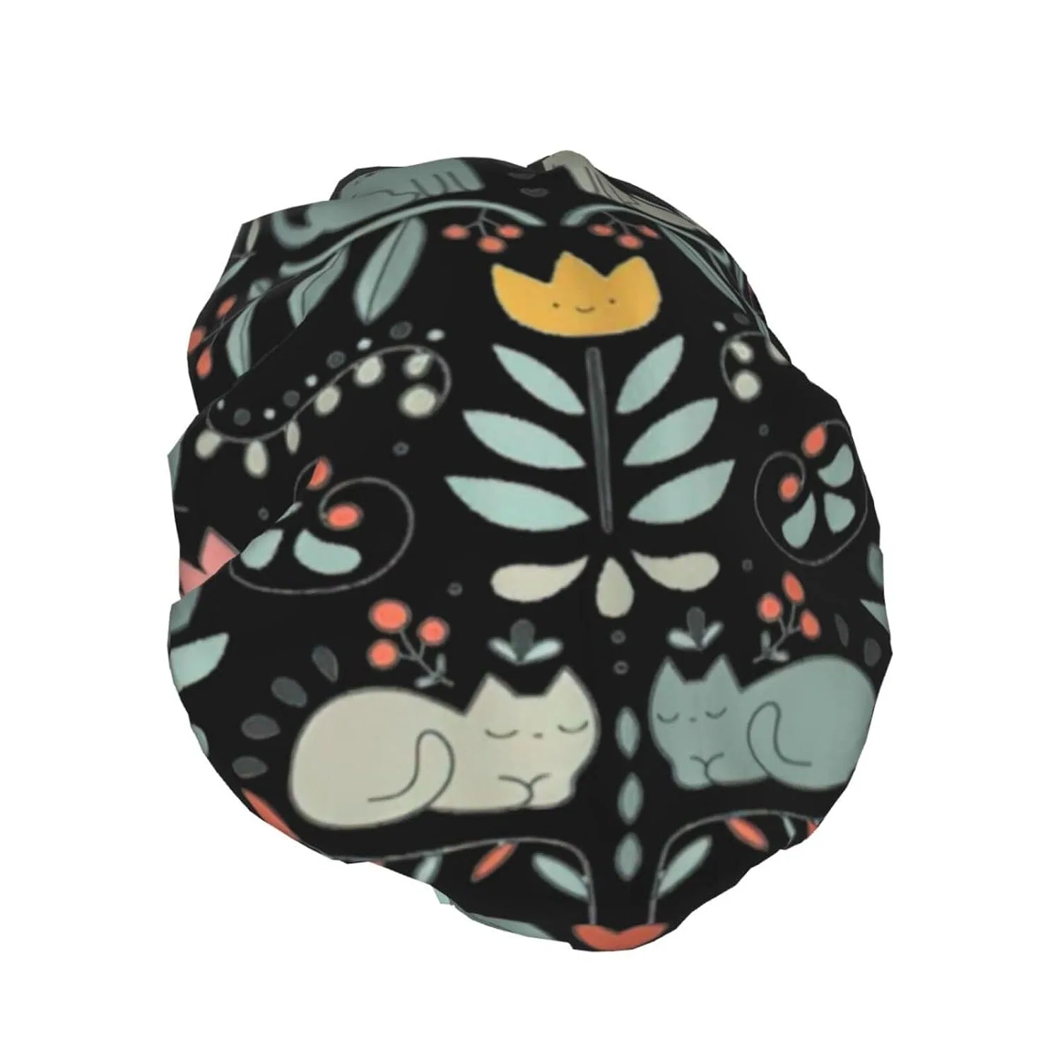 Шапочка для душа Double Layer Waterproof, BREAUX, 10.6x4.3 inch, Funny Cat Bird and Flower Print — фото 2