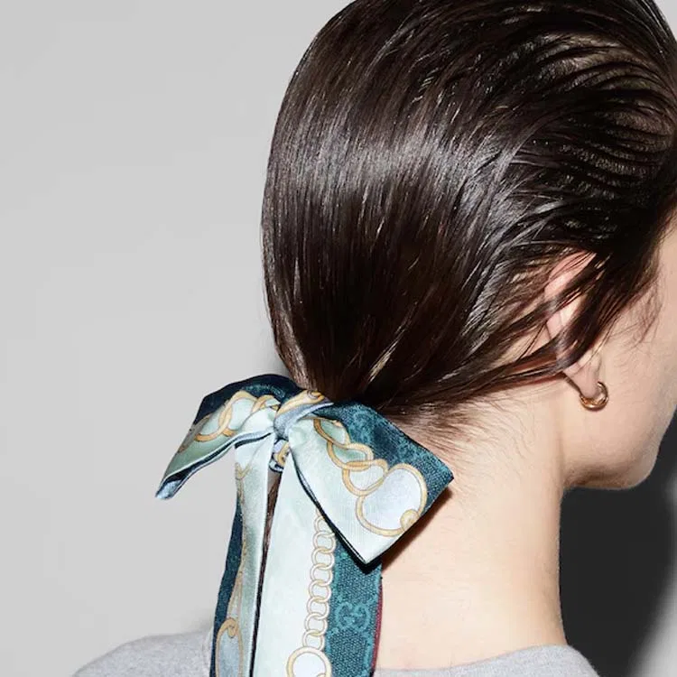 Резинка для волос Mulberry Silk, GUCCI, Blue/Light Blue — фото 3