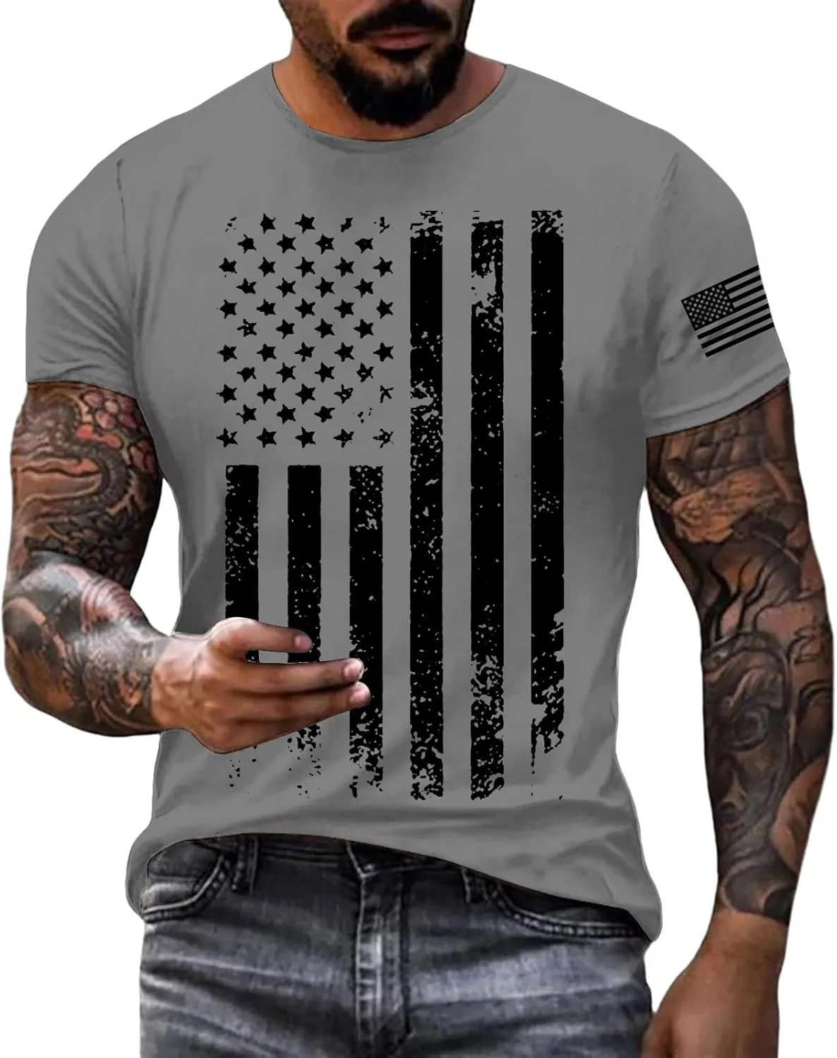 Мужская футболка с американским флагом для тренировок, Grey