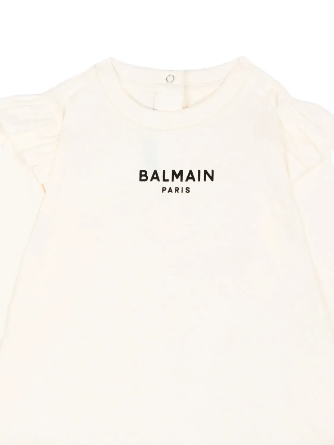 Блузка с рюшами и логотипом, белая Balmain, белый — фото 2