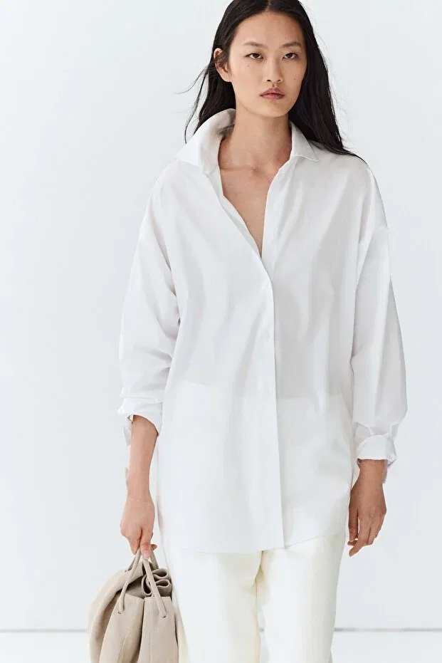 Женская рубашка поплиновая с длинным рукавом Massimo Dutti, White — фото 2