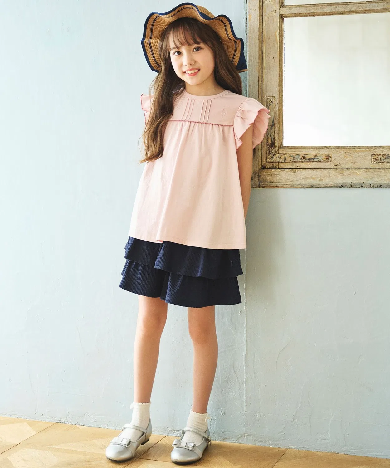 Детские шорты-юбка с рюшами из джерси Kumikyoku KIDS, Navy — фото 3