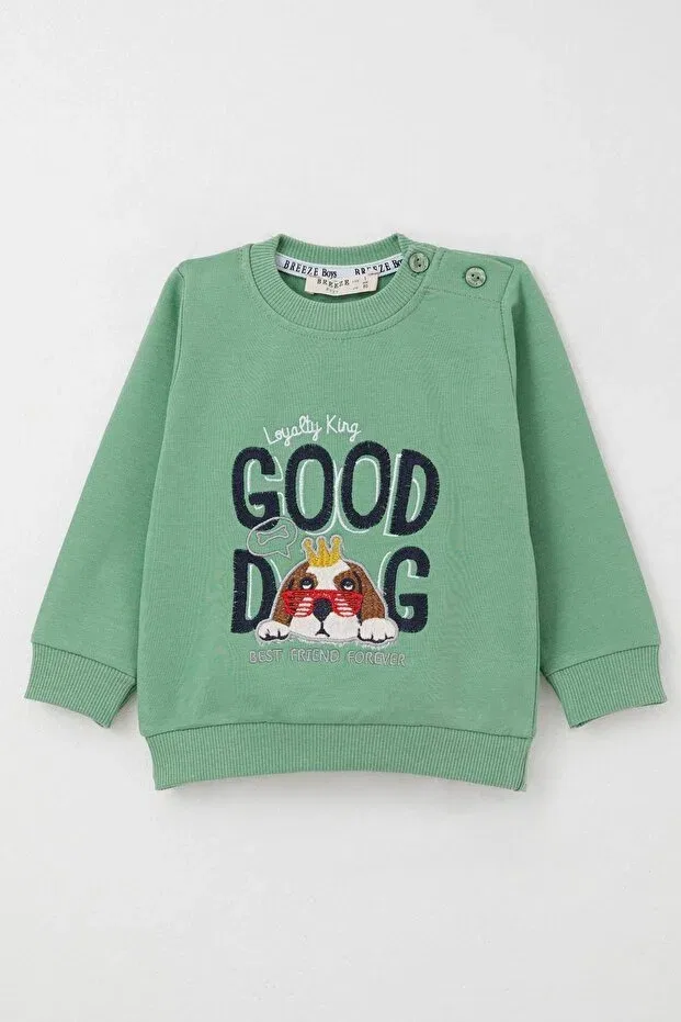 Детский спортивный комплект для мальчиков с принтом Cute King Puppy Embroidery Breeze, Mint Green — фото 3