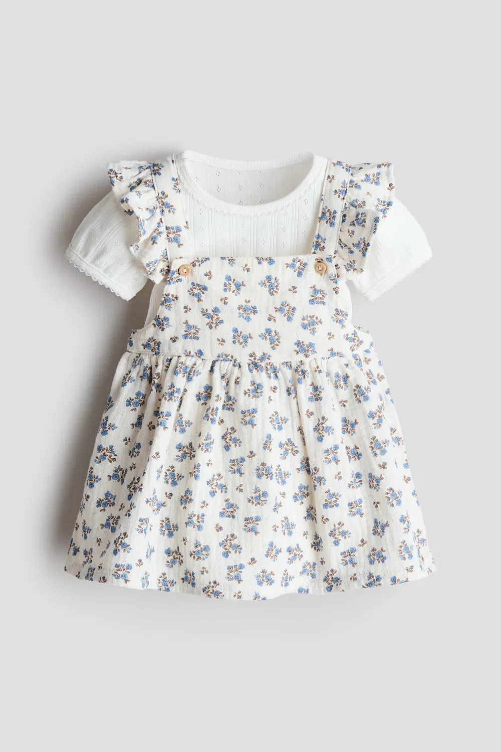Платье из набивного хлопкового муслина H&M, Cremefarben/Geblümt