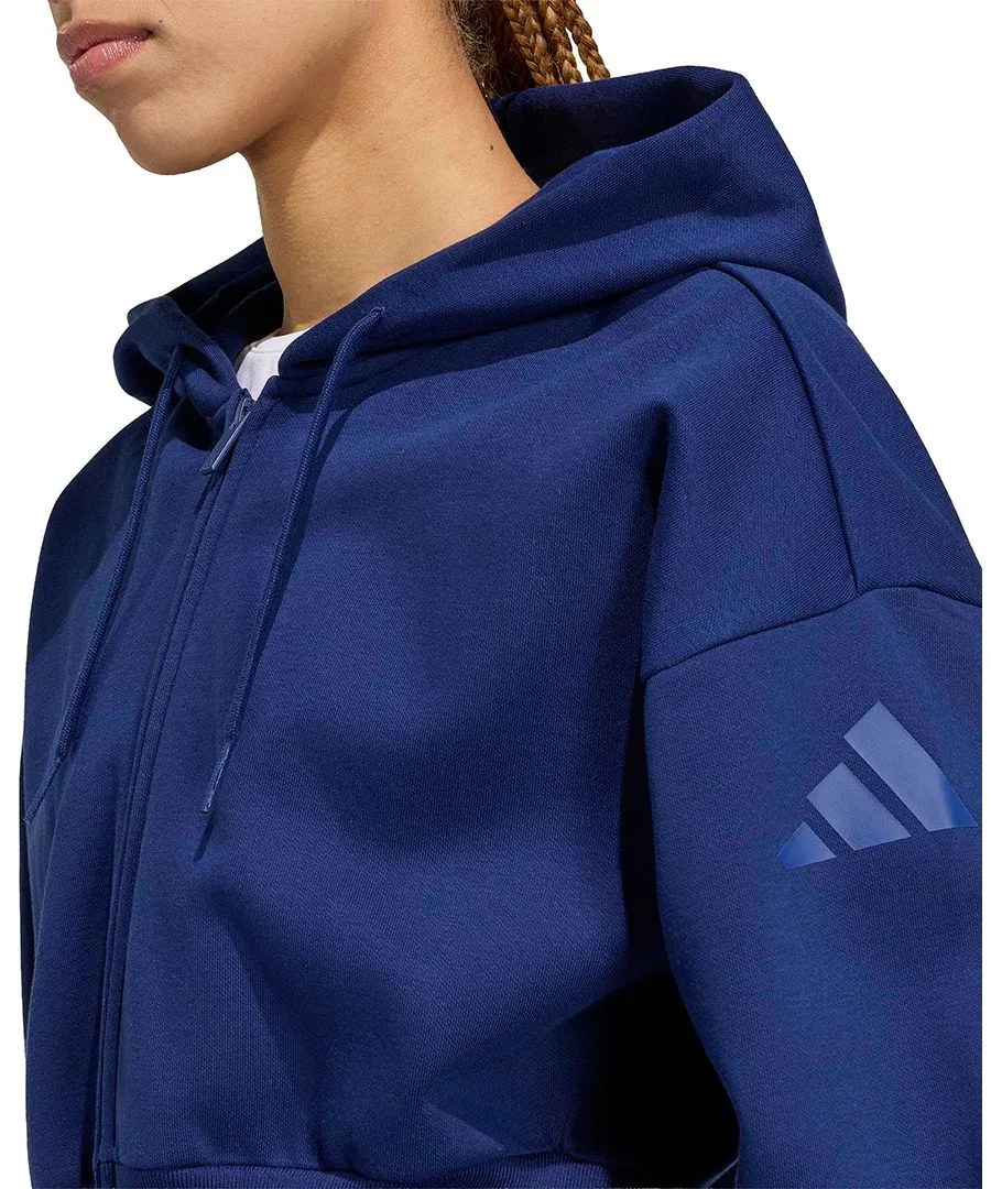 Женская куртка-худи на молнии с капюшоном из флиса Essentials Contemporary Full-Zip Hooded Jacket adidas, Dark Blue — фото 3