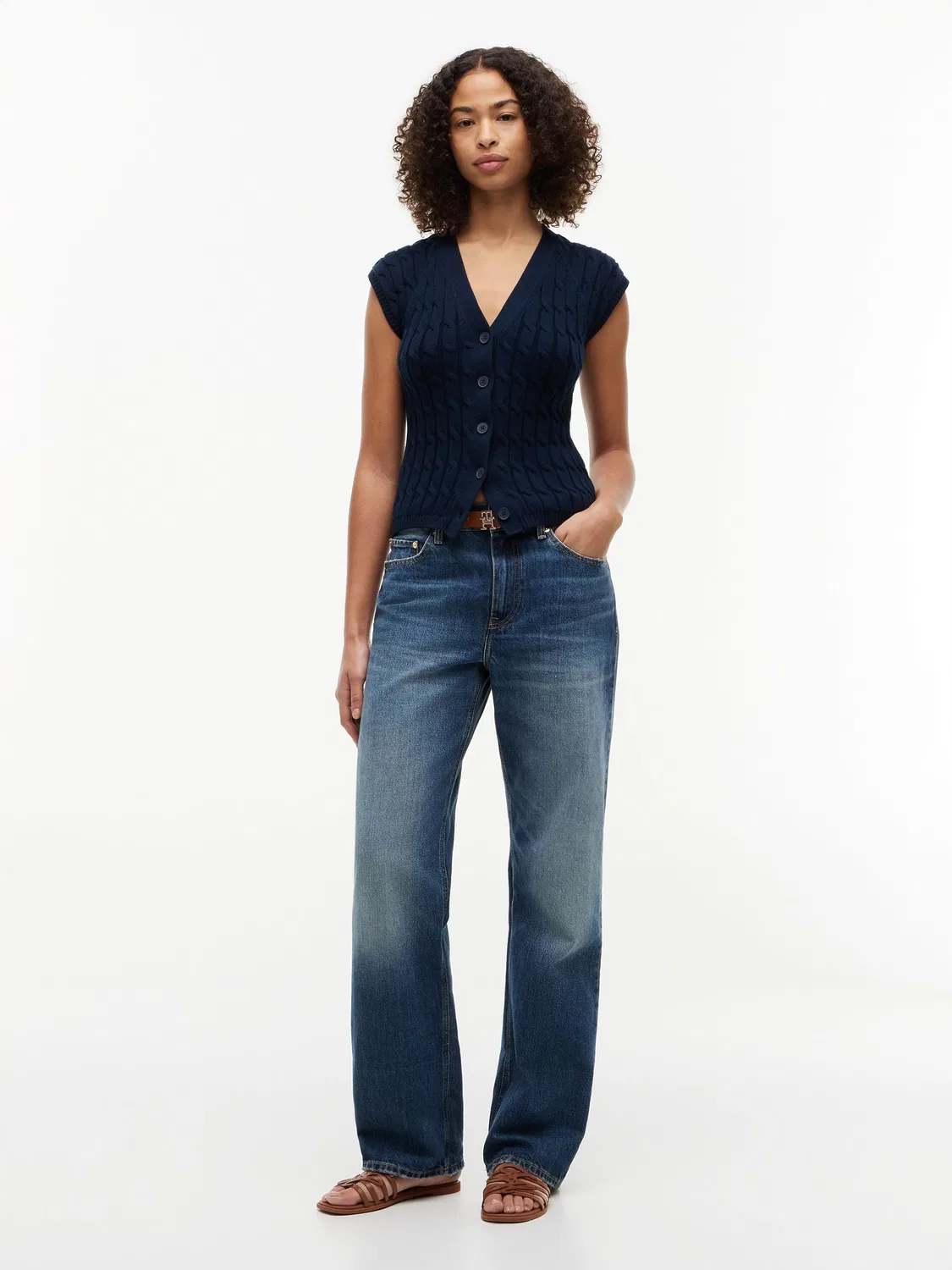 Кардиган с косами, Slim Fit Tommy Hilfiger, синий — фото 3