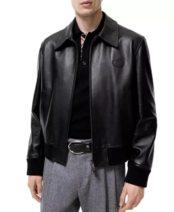 Мужская кожаная куртка из мягкой кожи Leather Bloomsbury Harrington Burberry, черный